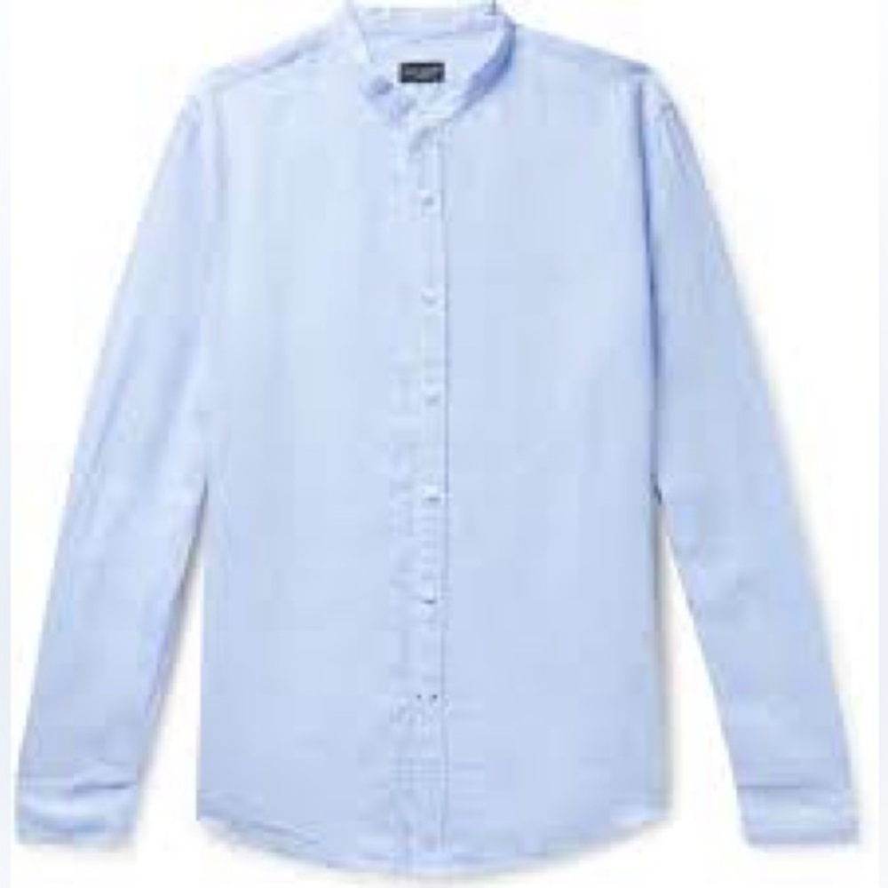 Classic Light Blue Men's Button Down Shirt club Monaco slim fit 100% linen